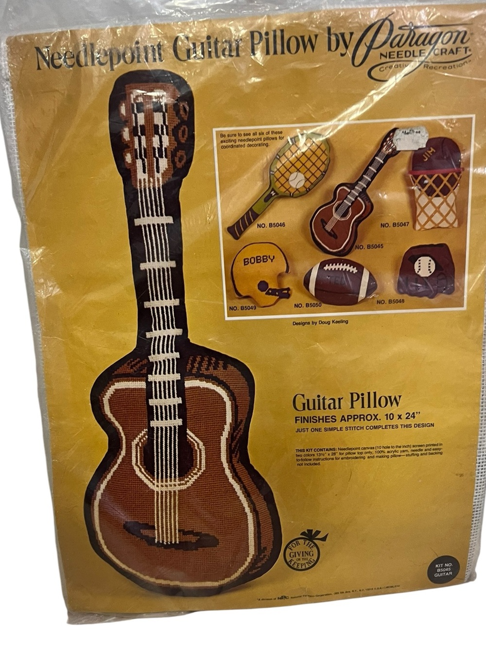 Vintage 1970s Paragon Guitar Needlepoint Pillow Kit 10” By 24”